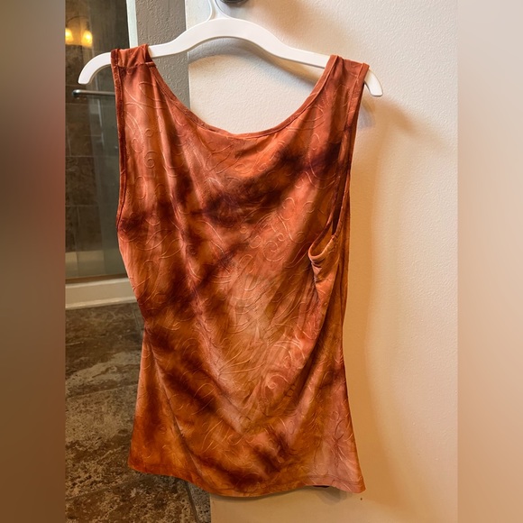 Orange Brown Tank Top Floral Embroidered Stretchy Shirt Sami Jo Size L - Picture 3 of 5